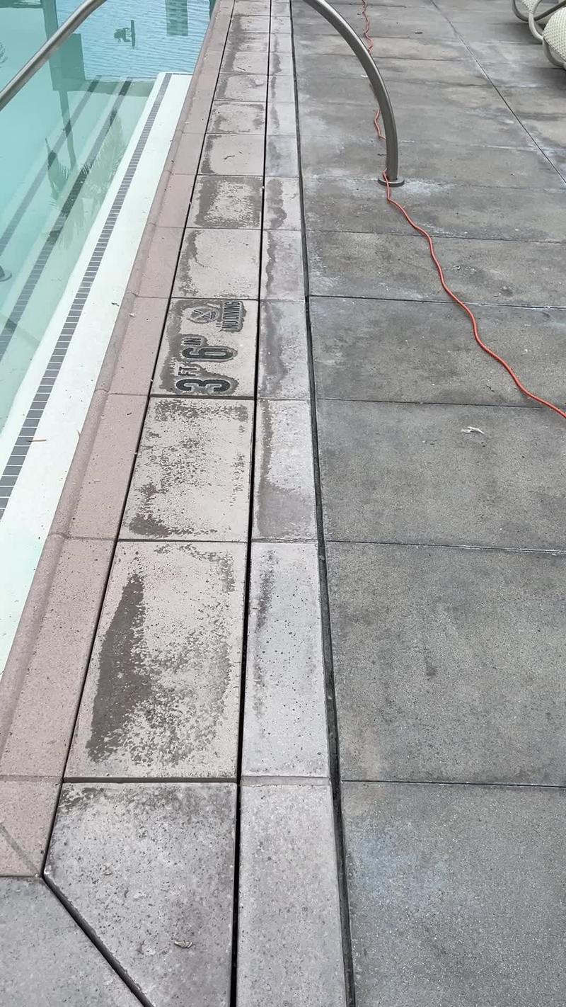 Commercial pool deck joint before work begins